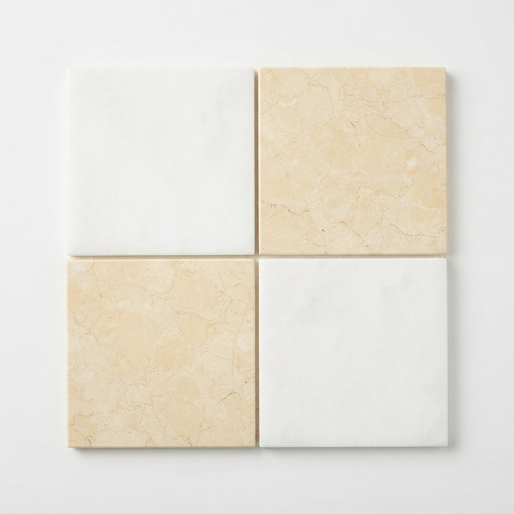 Checkerboard Marble Tile - Thassos White & Crema Marfil