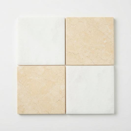 Checkerboard Marble Tile - Thassos White & Crema Marfil