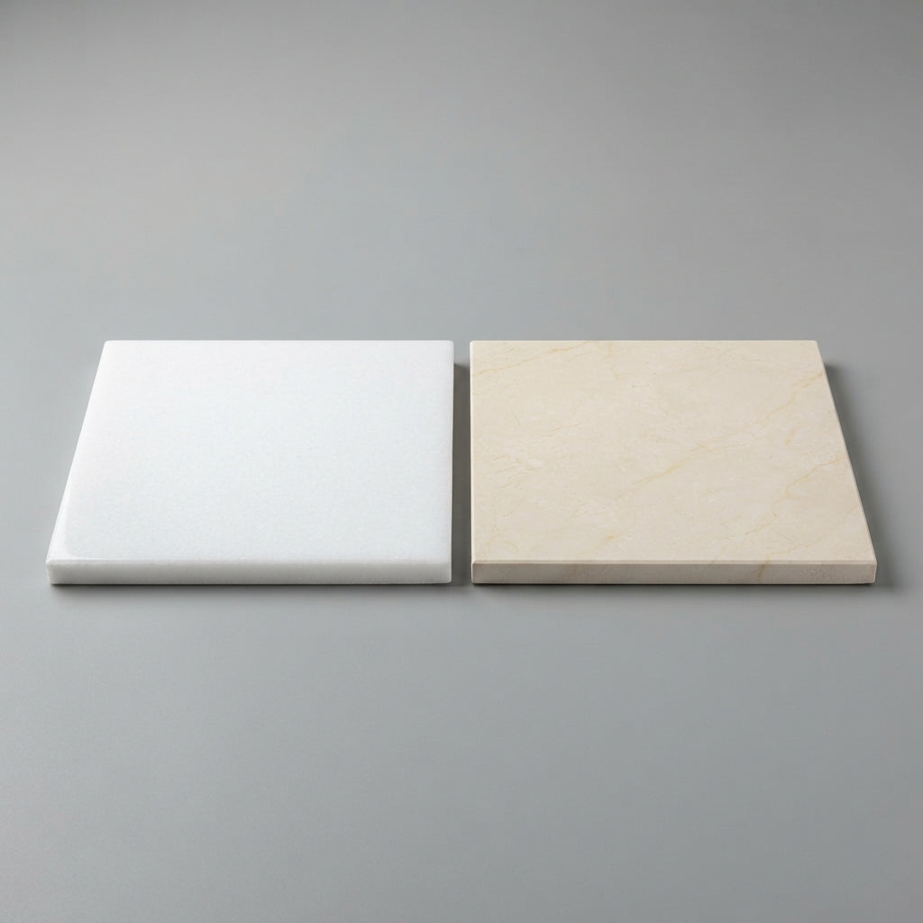 Checkerboard Marble Tile - Thassos White & Crema Marfil