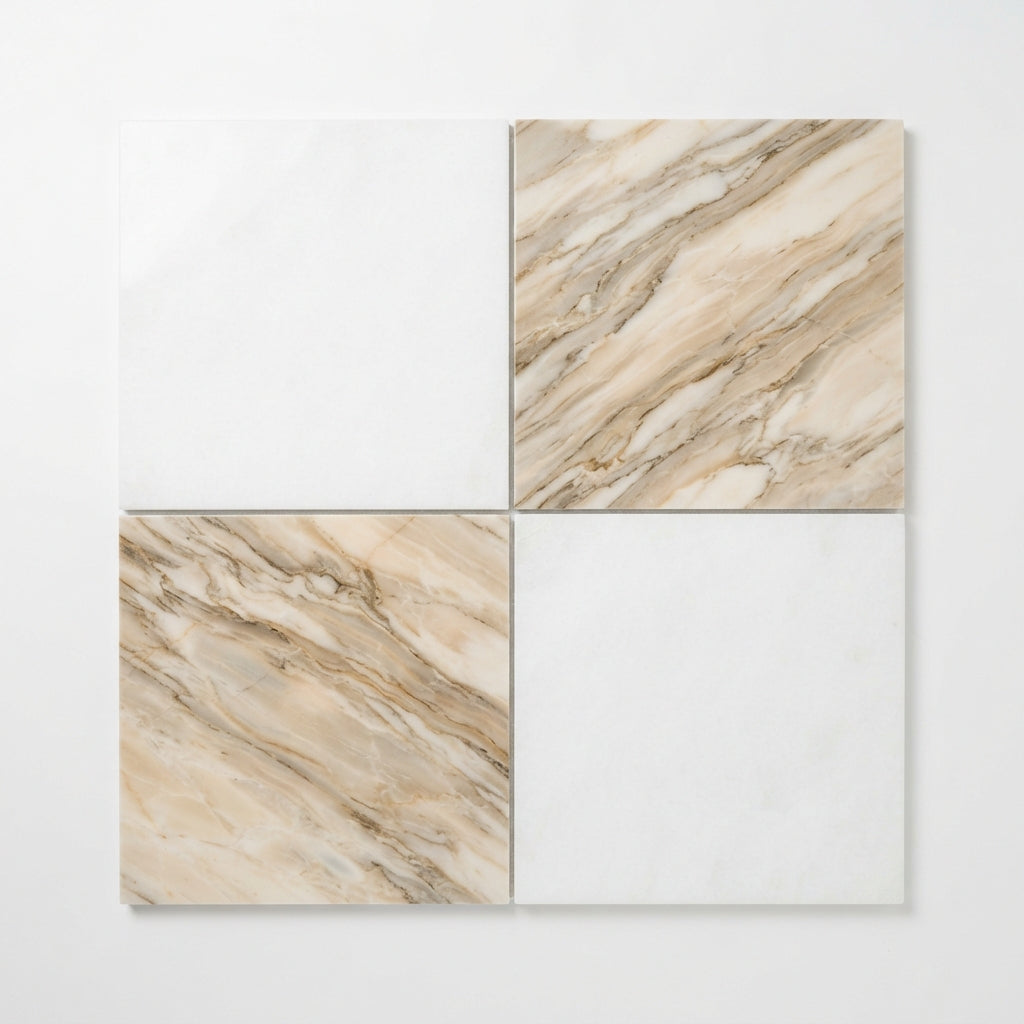 Checkerboard Marble Tile - Thassos White & Diano Royal