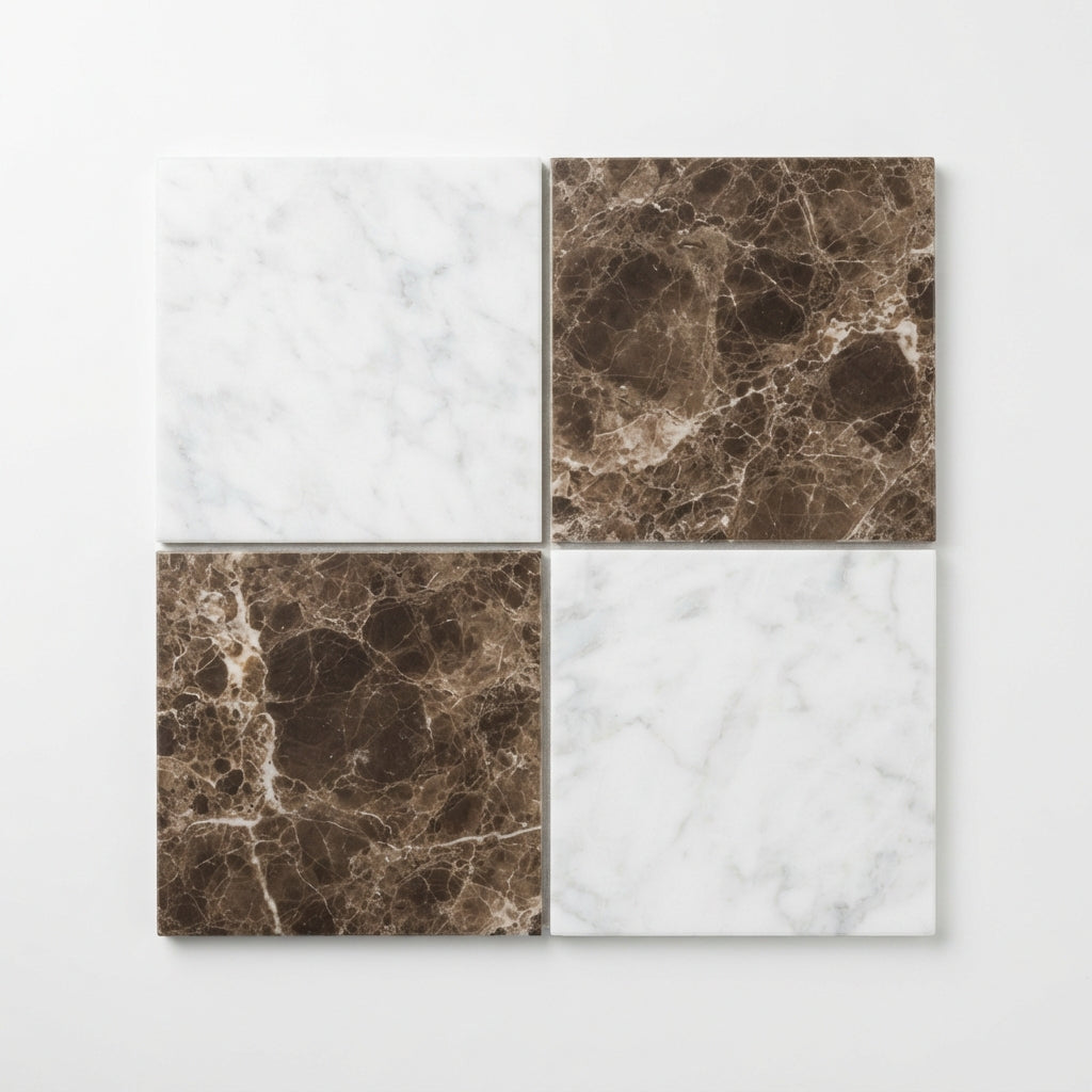 Checkerboard Marble Tile - Thassos White & Emperador Dark