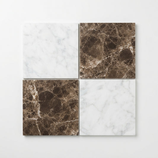 Checkerboard Marble Tile - Thassos White & Emperador Dark