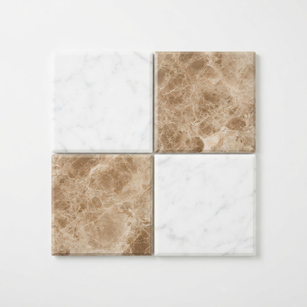 Checkerboard Marble Tile - Thassos White & Emperador Light