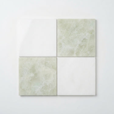 Checkerboard Marble Tile - Thassos White & Ming Green