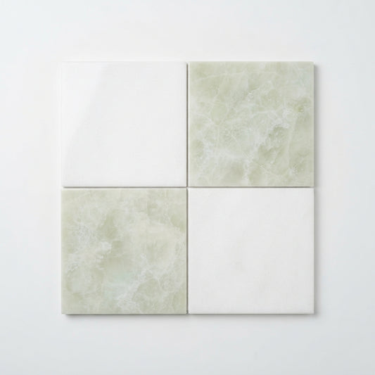 Checkerboard Marble Tile - Thassos White & Ming Green