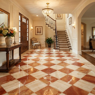 Checkerboard Marble Tile - Vanilla Onyx & Rojo Alicante