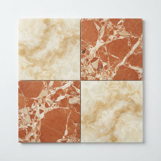 Checkerboard Vanilla Onyx and Rojo Alicante Marble Tile