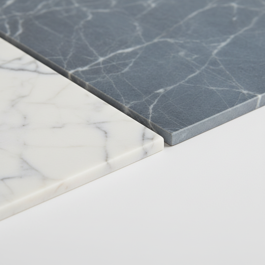 Checkerboard Marble Tile - Bianco Dolomite & Bardiglio Imperiale