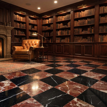 Checkerboard Marble Tile - Rosso Laguna & Nero Marquina