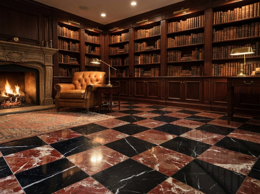 Checkerboard Marble Tile - Rosso Laguna & Nero Marquina