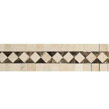 Crema Marfil Marble 2’’ X 12’’ BIAS Border w/ Emperador Dark Dots Polished / 1 pcs. Accent & Trim Tile
