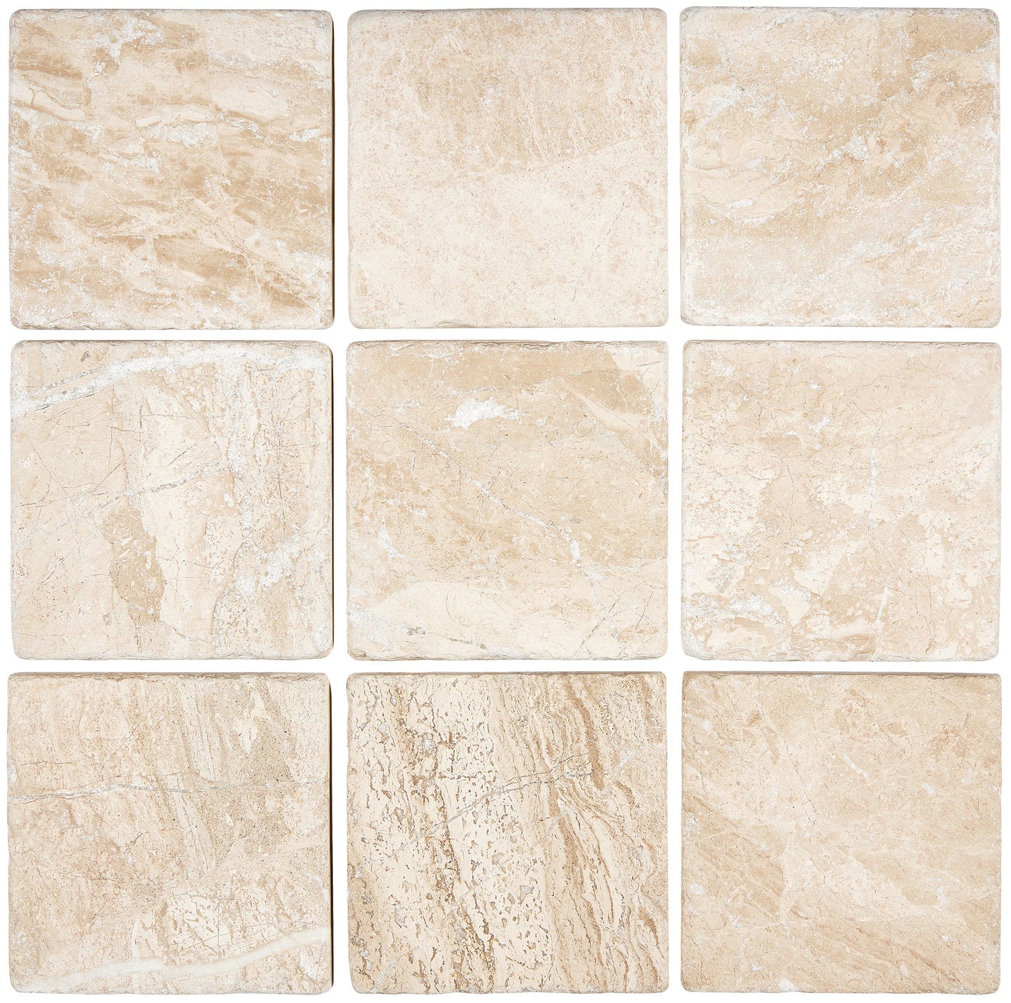 Diano Royal (Queen Beige) Marble 4’’ X 4’’ Tile Tumbled Wall Tile