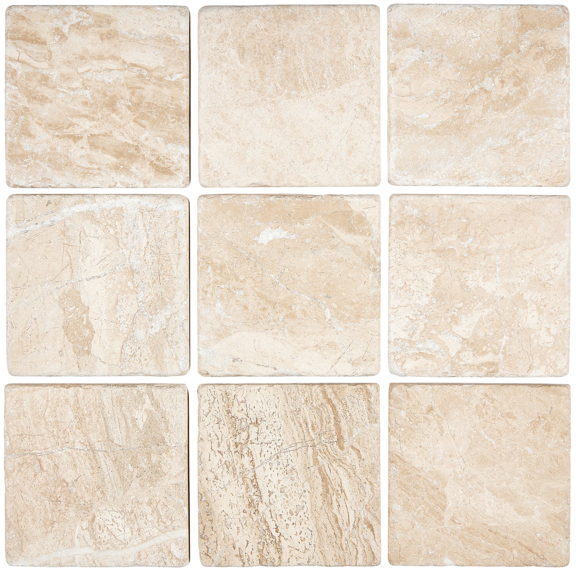 Diano Royal (Queen Beige) Marble 4’’ X 4’’ Tile Tumbled Wall Tile
