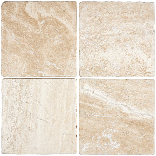 Diano Royal (Queen Beige) Marble 6’’ X 6’’ Tile Tumbled Wall Tile