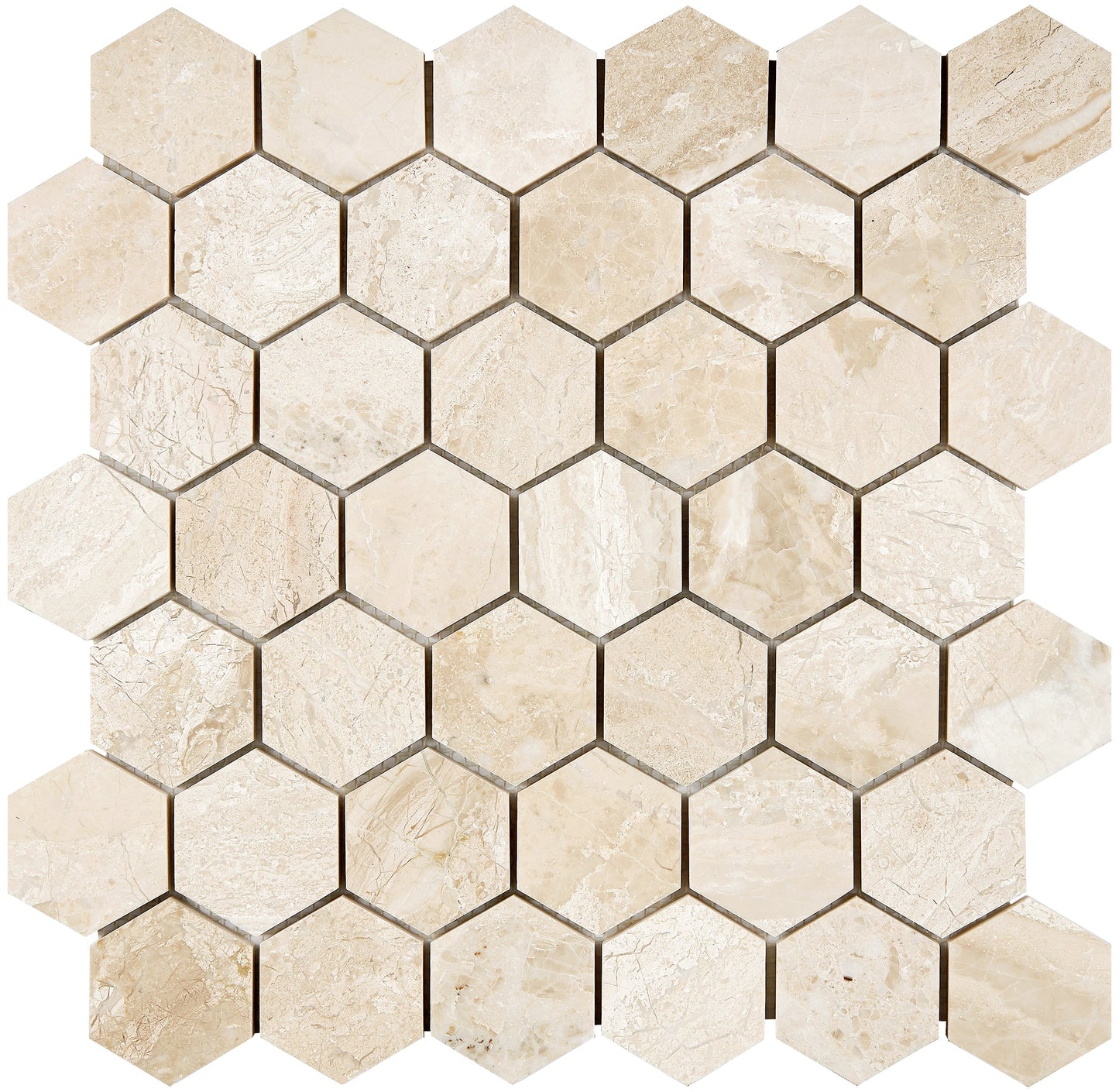 Diano Royal (Queen Beige) Marble 2’’ X 2’’ Hexagon Mosaic Polished Wall Tile
