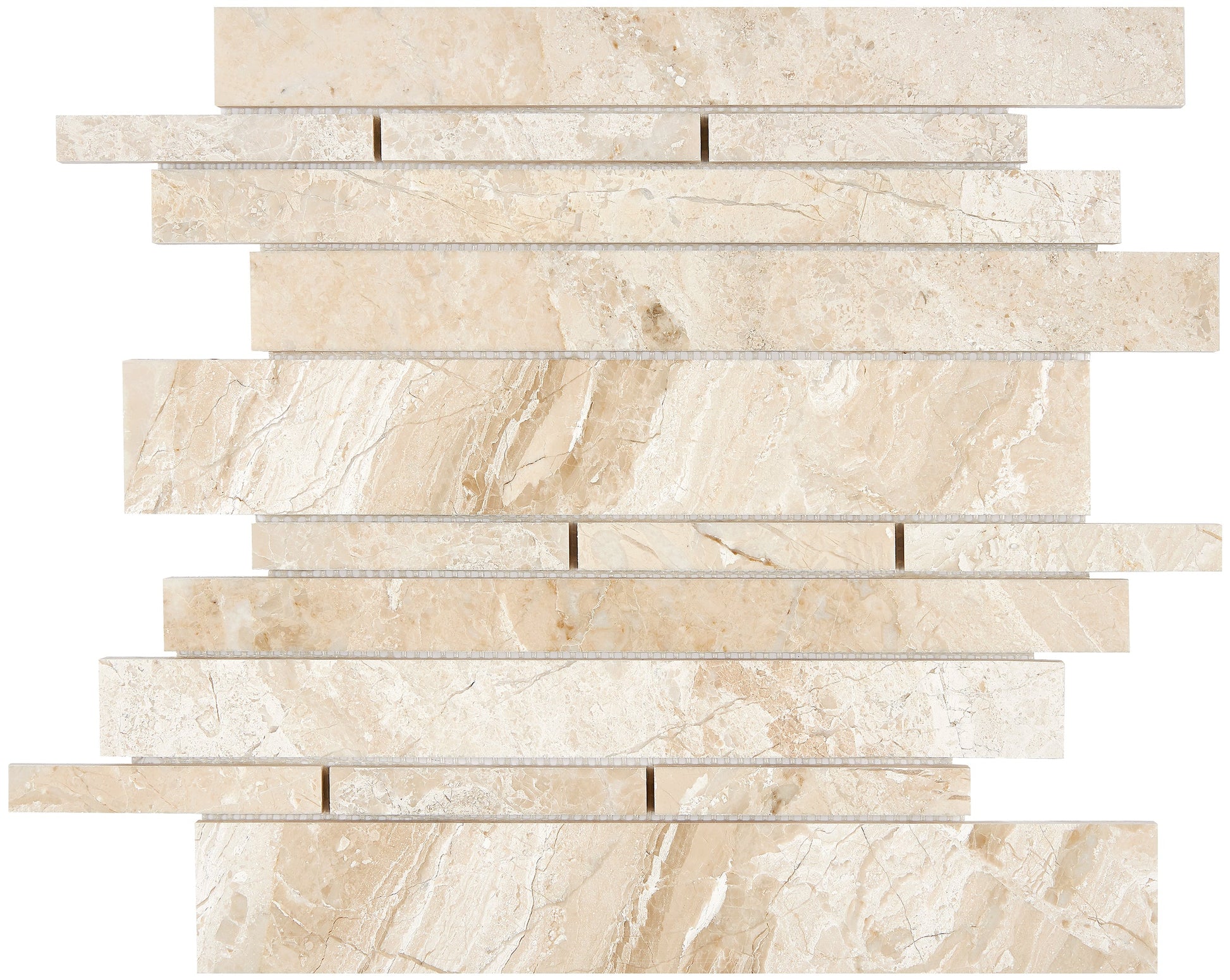 Diano Royal (Queen Beige) Marble Manhattan Random-Strip Mosaic Polished Wall Tile