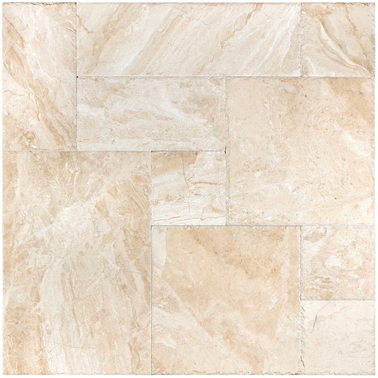 Diano Royal (Queen Beige) Marble Versailles Pattern Tile Brushed & Chiseled/Tumbled Wall Tile