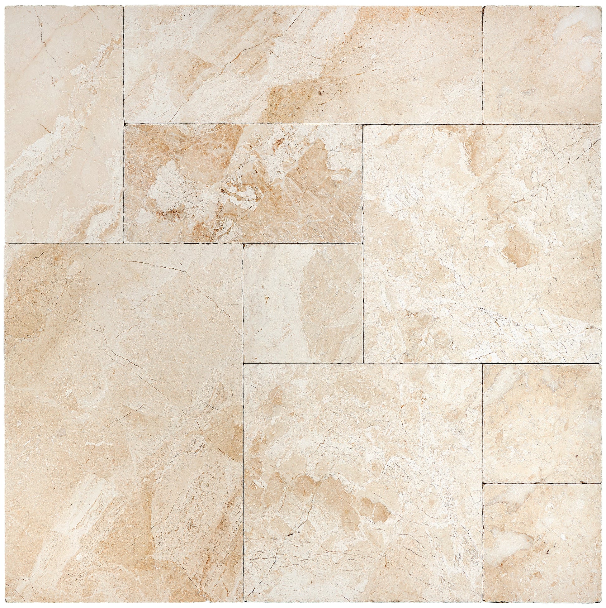 Diano Royal (Queen Beige) Marble Versailles Pattern Tile Brushed & Chiseled/Tumbled Wall Tile