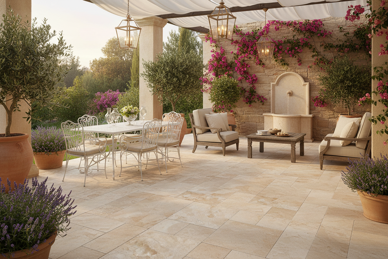 Diano Royal (Queen Beige) Marble Versailles Pattern Tile Brushed & Chiseled/Tumbled