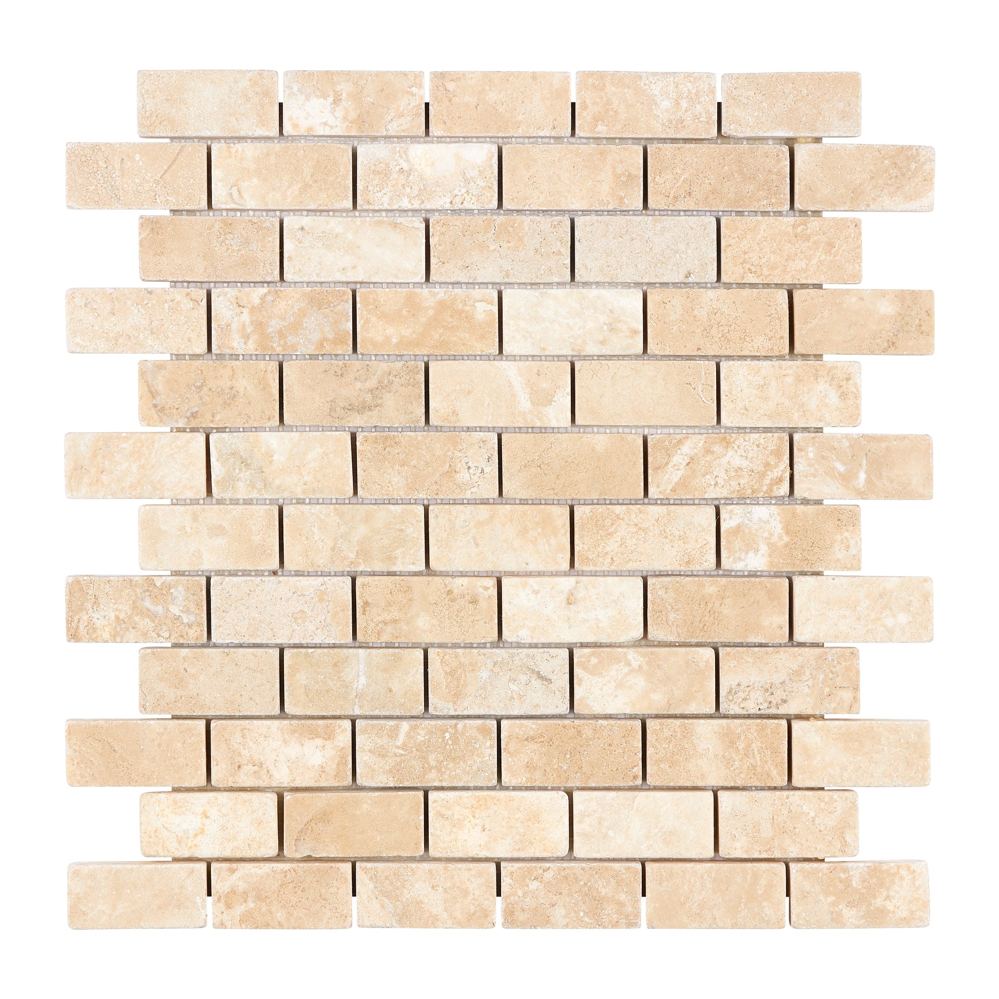 Durango Cream Travertine 1’’ X 2’’ Brick Mosaic Tumbled Wall Tile