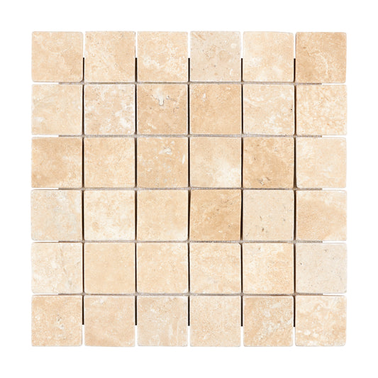 Durango Cream Travertine 2’’ X 2’’ Mosaic Tumbled Wall Tile