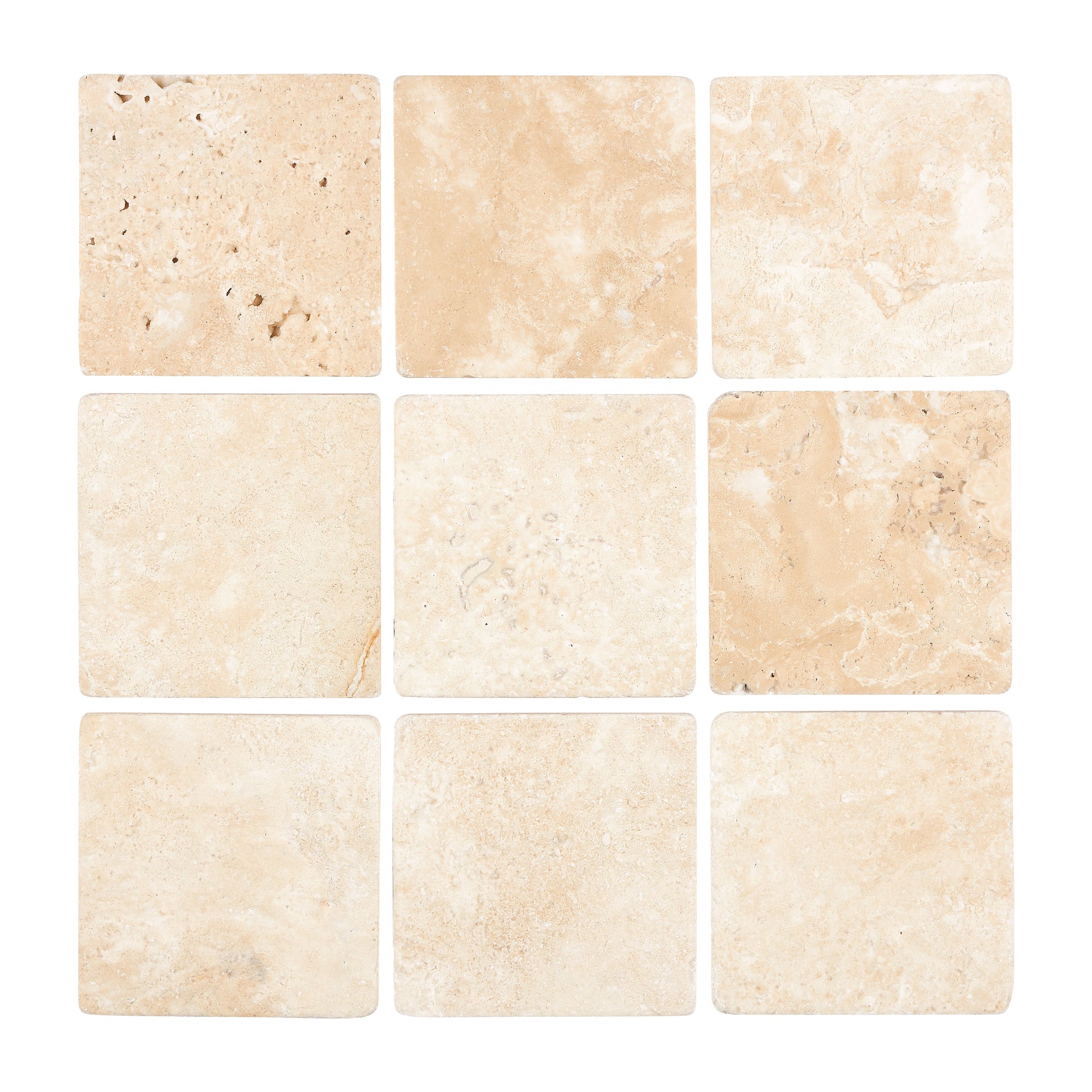 Durango Cream Travertine 4’’ X 4’’ Tile Tumbled Wall Tile