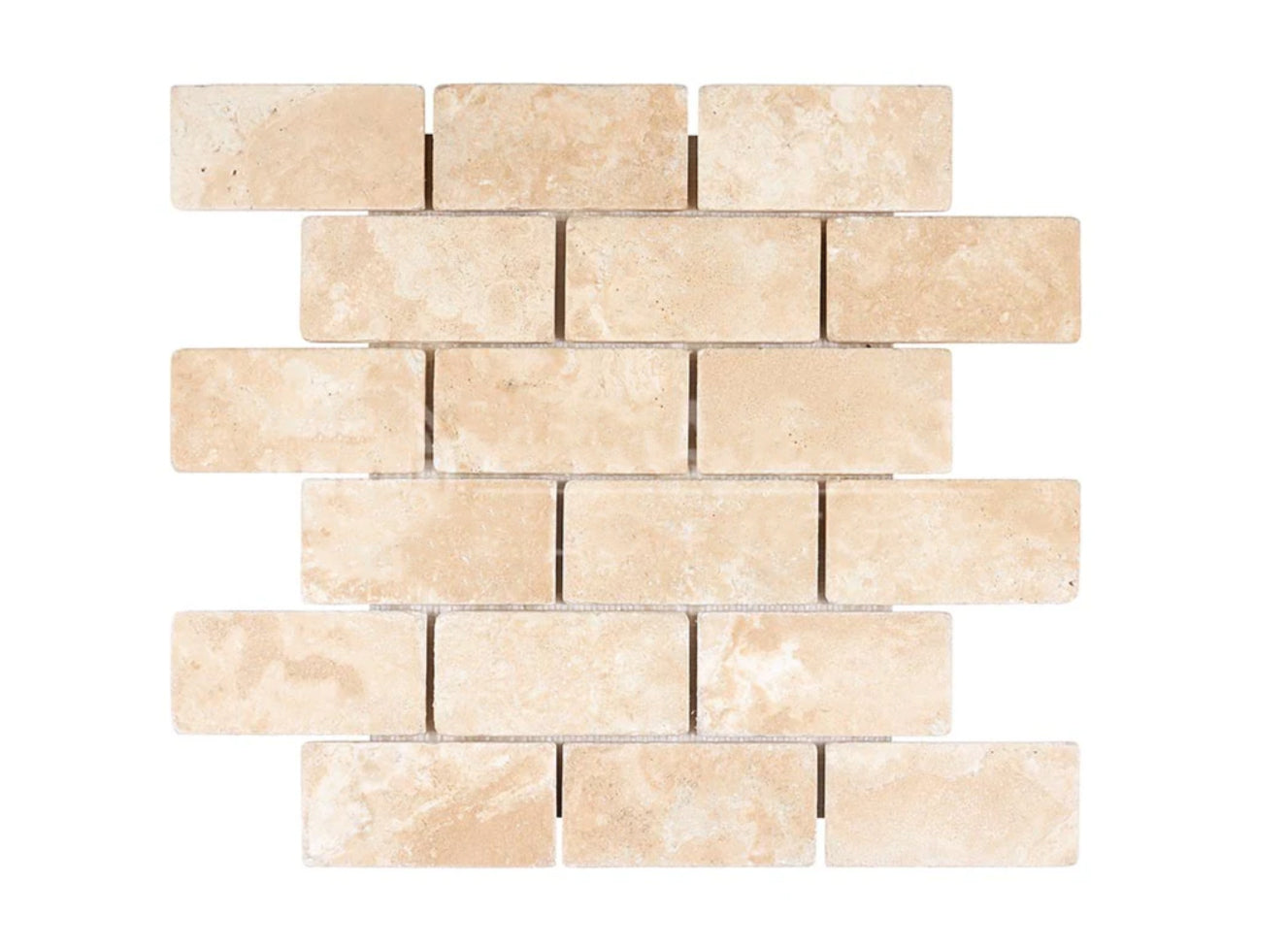 Durango Cream Travertine 2" X 4" Brick Mosaic Tumbled