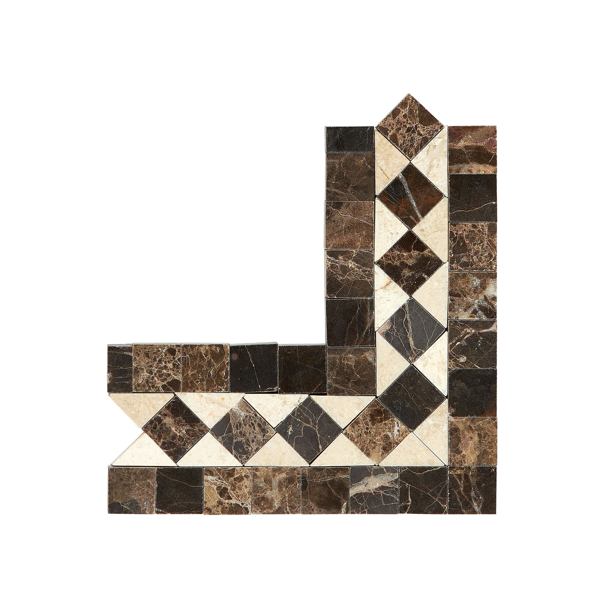 Emperador Dark Marble BIAS Border CORNER (w/ Crema Marfil Dots) Polished Polished / 1 pcs. Accent & Trim Tile