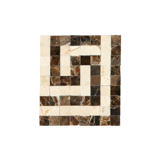Emperador Dark Marble Greek Key Border CORNER (w/ Crema Marfil) Polished Polished / 1 pcs. Accent & Trim Tile