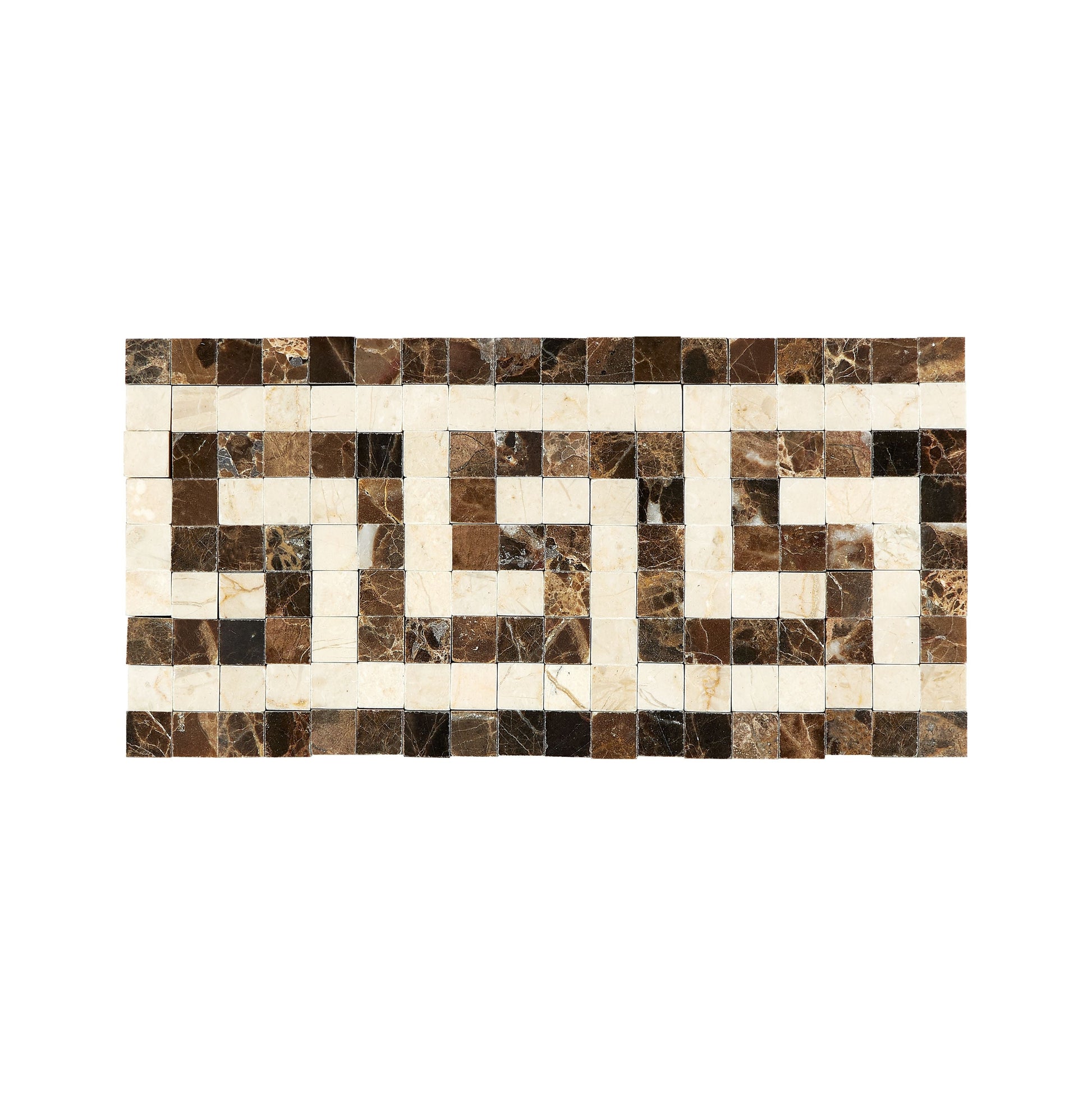 Emperador Dark Marble 3-1/2’’ X 7’’ Greek Key Border (w/ Crema Marfil) Polished Polished / 1 pcs. Accent & Trim Tile