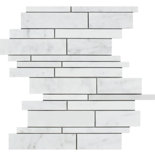 Bianco Carrara White Marble Manhattan Random-Strip Mosaic Wall Tile