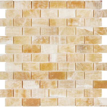 Giallo Crystal Honey Onyx 1’’ X 2’’ Brick Mosaic Polished/Split-Faced Backsplash Tile