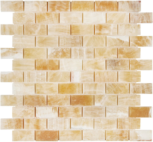 Giallo Crystal Honey Onyx 1’’ X 2’’ Brick Mosaic Polished/Split-Faced Backsplash Tile