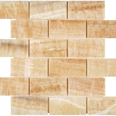 Giallo Crystal Honey Onyx 2’’ X 4’’ Straight-Edged Brick Mosaic Polished Backsplash Tile