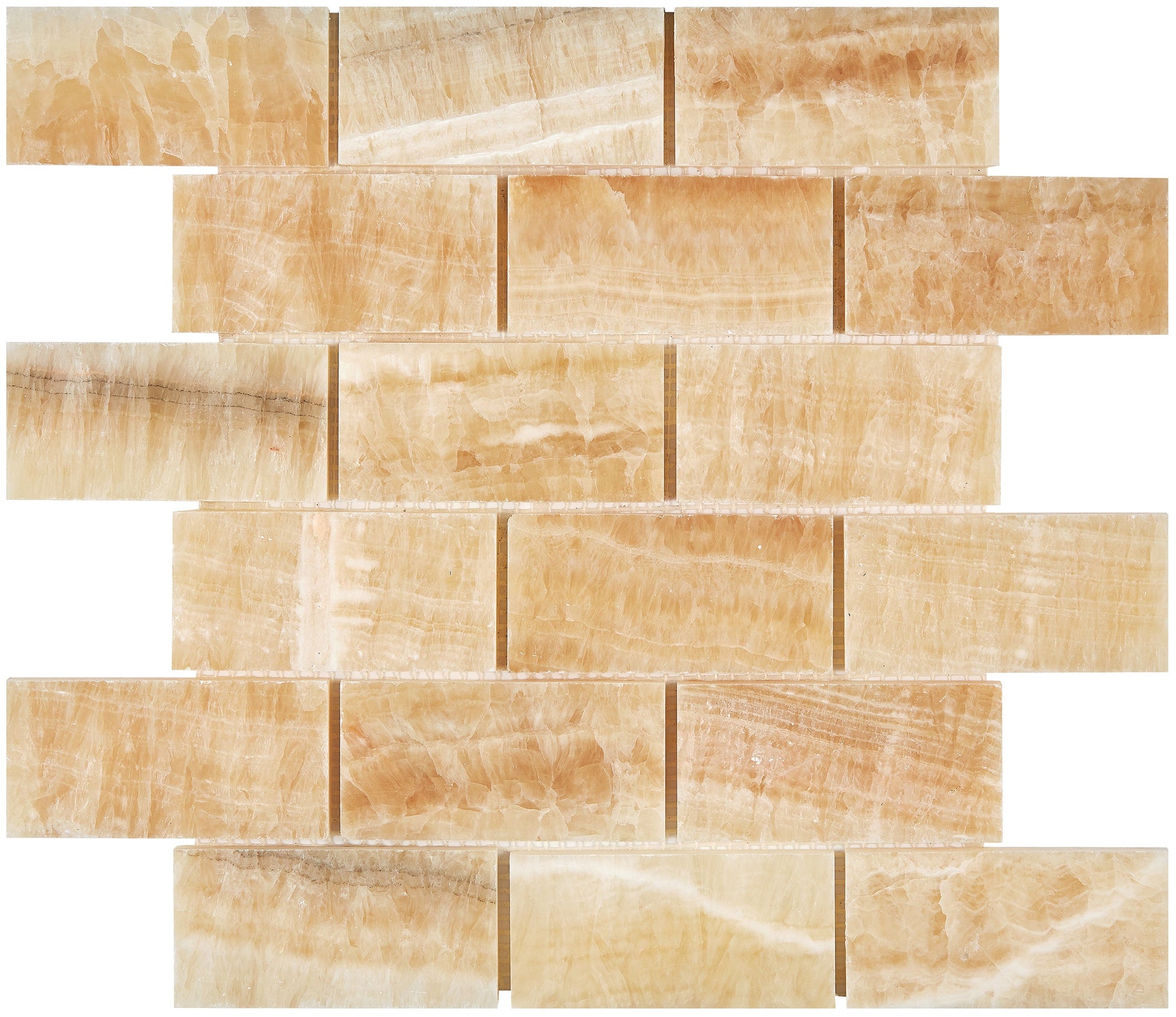 Giallo Crystal Honey Onyx 2’’ X 4’’ Straight-Edged Brick Mosaic Polished Backsplash Tile