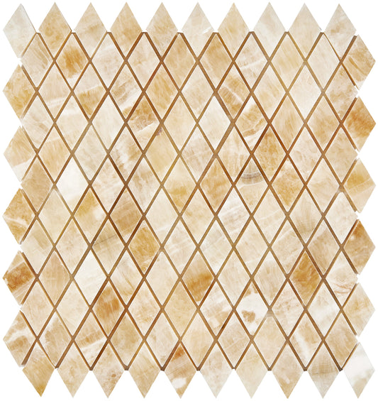 Giallo Crystal Honey Onyx 1’’ X 2’’ Diamond Mosaic Polished Backsplash Tile