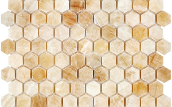 Giallo Crystal Honey Onyx 1’’ X 1’’ Hexagon Mosaic Polished Backsplash Tile