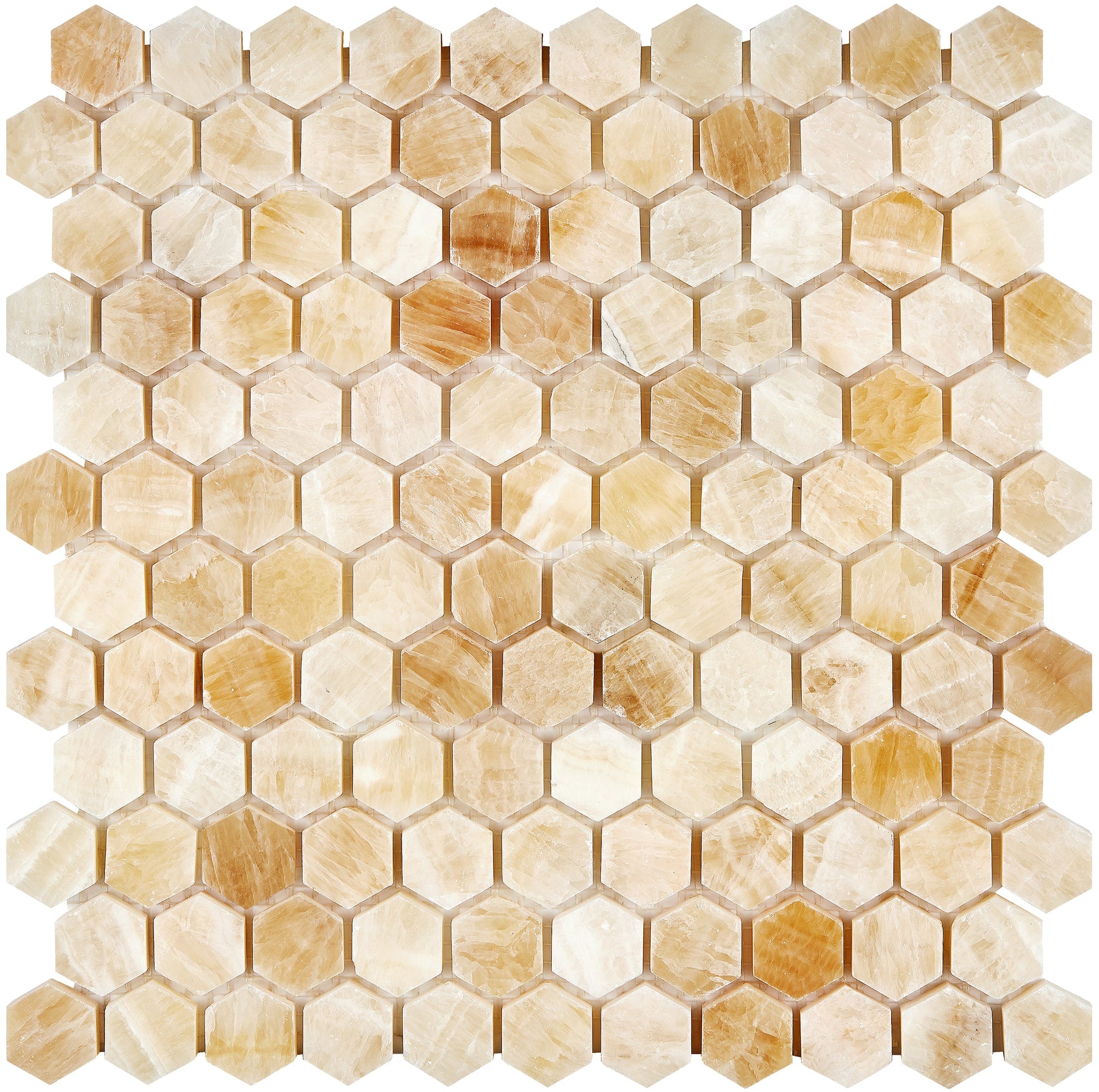Giallo Crystal Honey Onyx 1’’ X 1’’ Hexagon Mosaic Polished Backsplash Tile