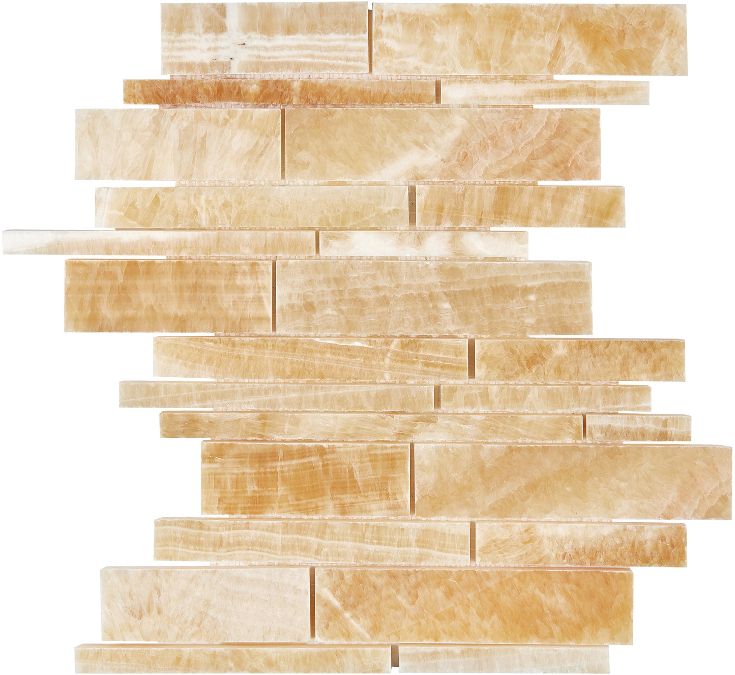 Giallo Crystal Honey Onyx Manhattan Random-Strip Mosaic Polished Backsplash Tile