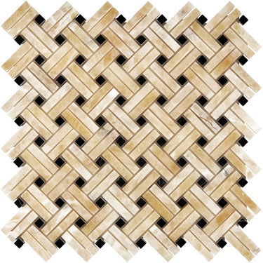 Giallo Crystal Honey Onyx Stanza Mosaic (w/ Black) Polished Backsplash Tile