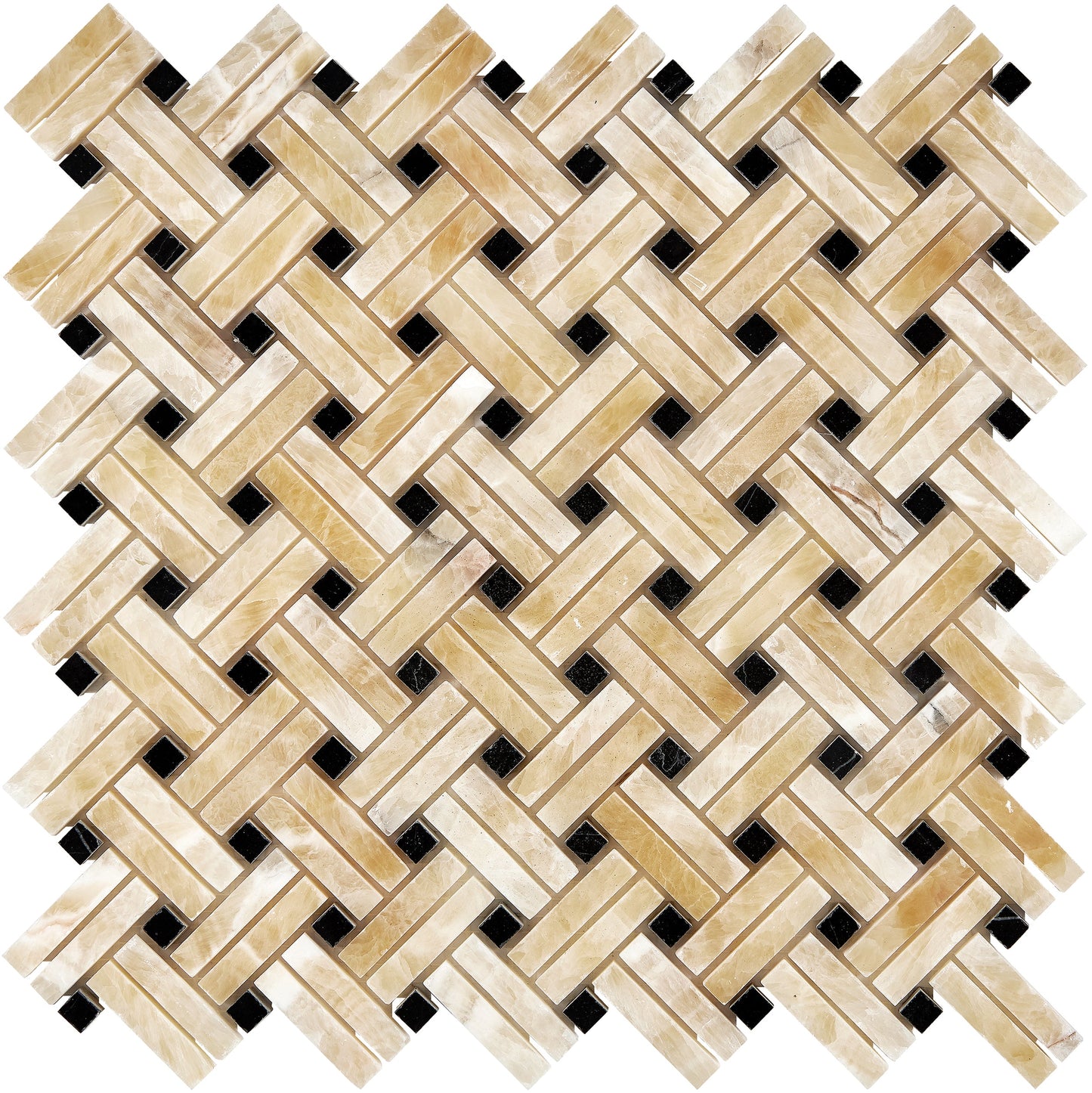 Giallo Crystal Honey Onyx Stanza Mosaic (w/ Black) Polished Backsplash Tile