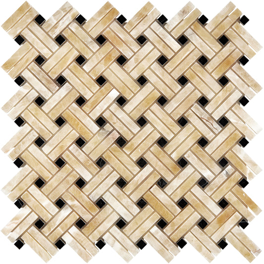 Giallo Crystal Honey Onyx Stanza Mosaic (w/ Black) Polished Backsplash Tile