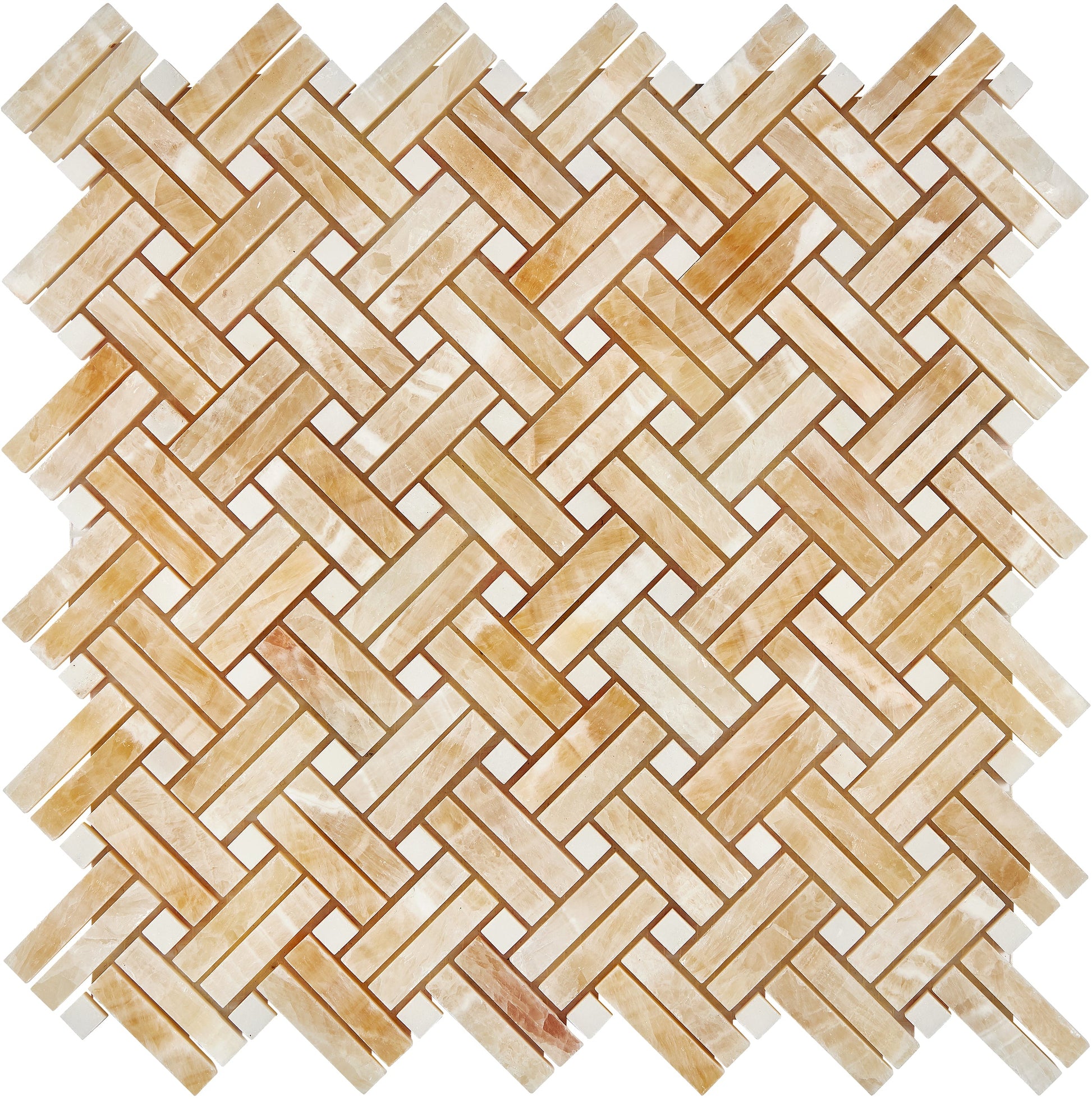 Giallo Crystal Honey Onyx Stanza Mosaic (w/ White) Polished Backsplash Tile