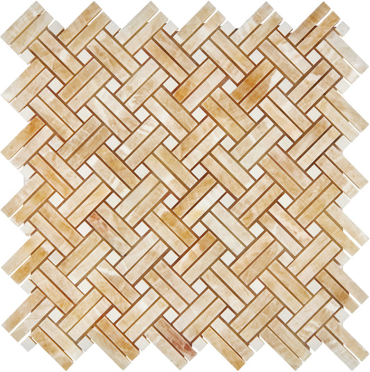 Giallo Crystal Honey Onyx Stanza Mosaic (w/ White) Polished Backsplash Tile