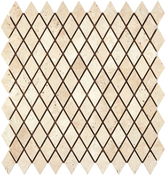Durango Cream Travertine 1’’ X 2’’ Diamond Mosaic Tumbled Wall Tile