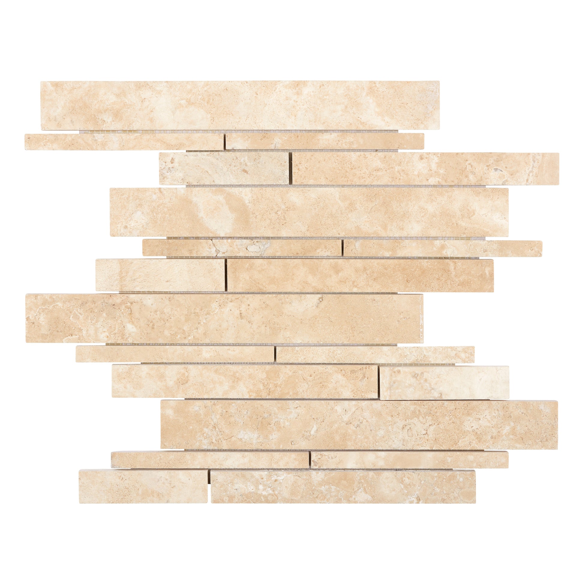 Durango Cream Travertine Manhattan Random Strip Mosaic Honed Wall Tile