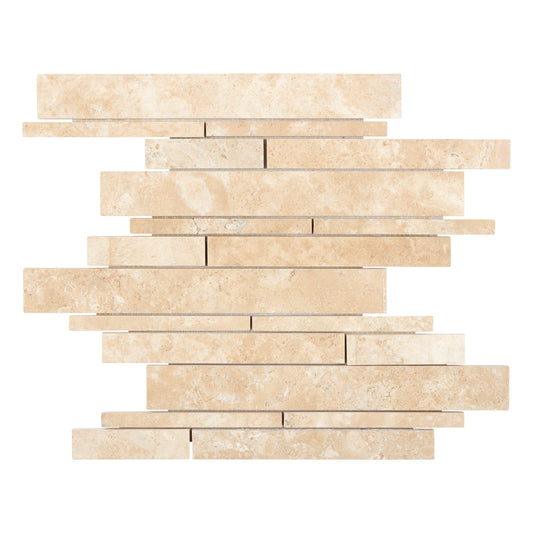 Durango Cream Travertine Manhattan Random Strip Mosaic Honed Wall Tile