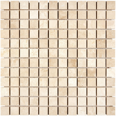 Ivory (Light) Travertine Mosaic - 1x1 Square