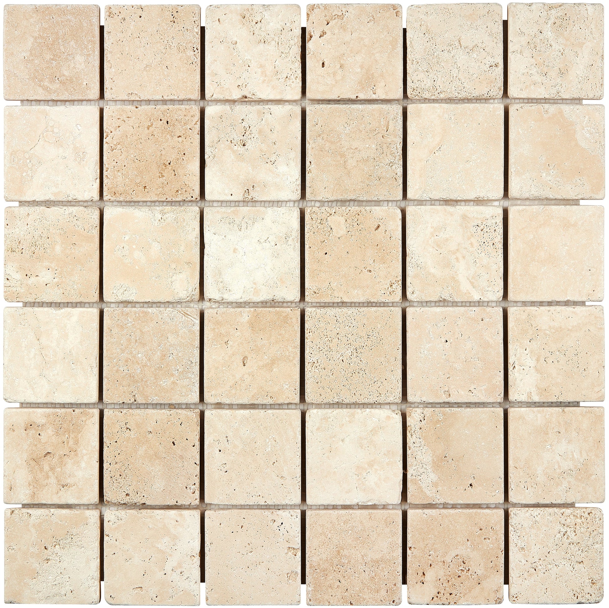 Ivory (Light) Travertine 2’’ X 2’’ Mosaic Tumbled / 1 sheet Wall Tile