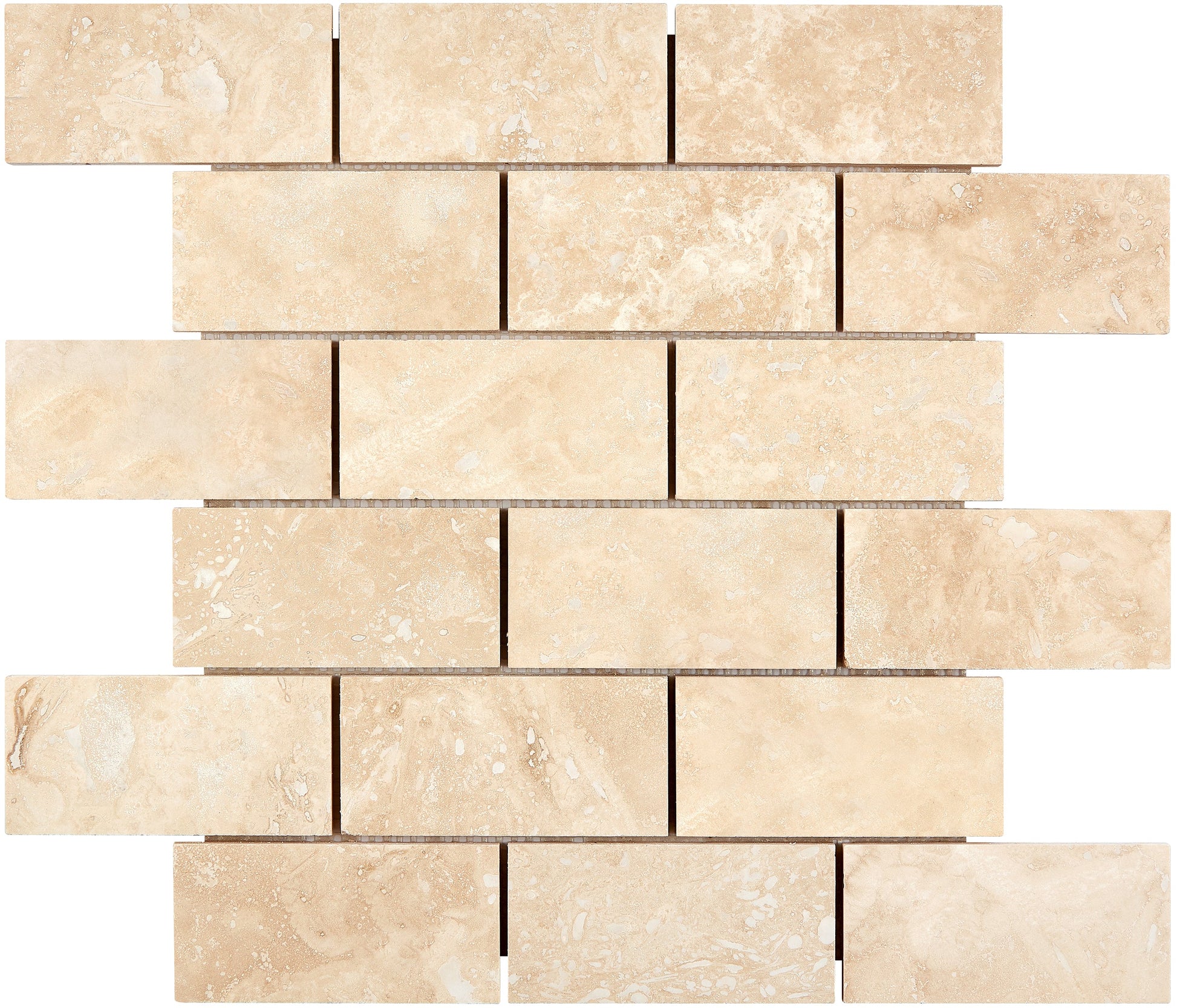 Ivory (Light) Travertine 2’’ X 4’’ Brick Mosaic Split-Faced/Round-Faced